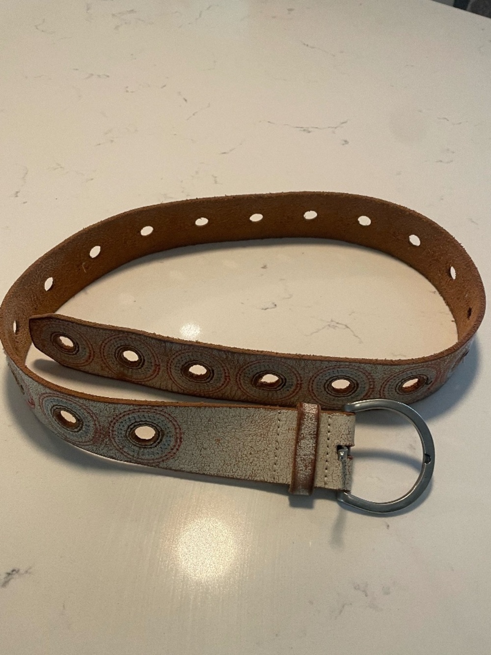 Vintage Cream Boho Distressed Cracked White Leather Belt Size Medium